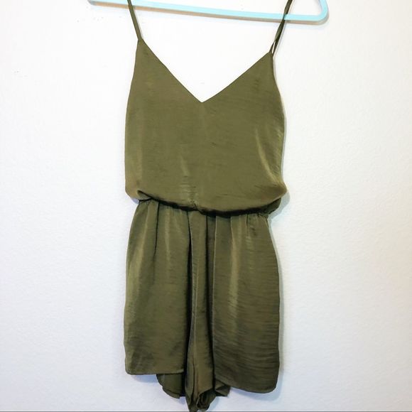 Forever 21 Pants - Forever 21 Contemporary Green Satin Tank Romper